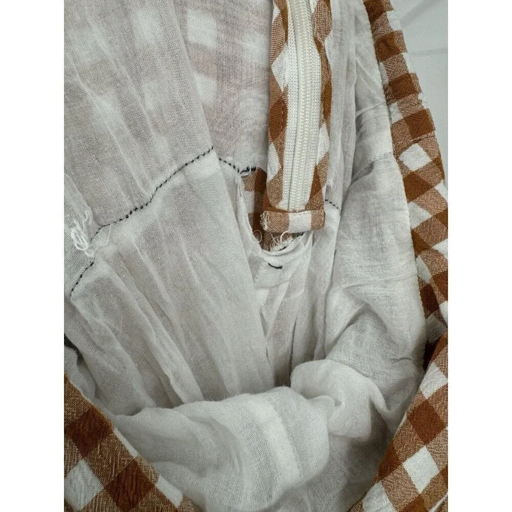 Saylor Jumpsuit Women Medium Orange White Bohemian Wide Leg Western Gingham RTR - Picture 6 of 15